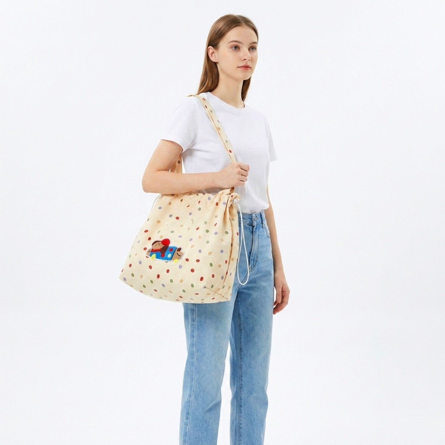 Polka Dot Tote Bag Shoulder Bag with Interior Zipper Pocket