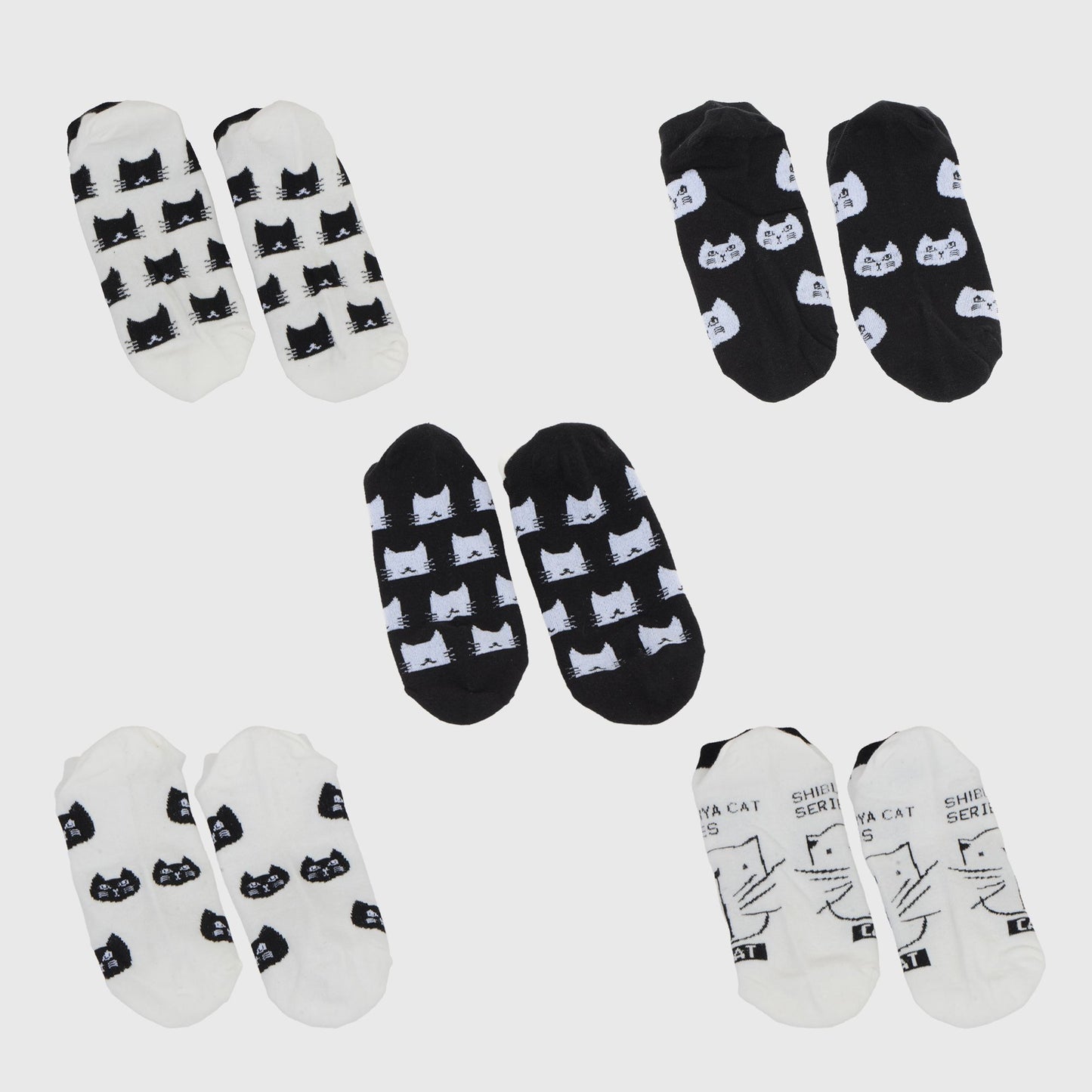Adorable Cat - Print No Show Socks Soft for Casual 5Pk