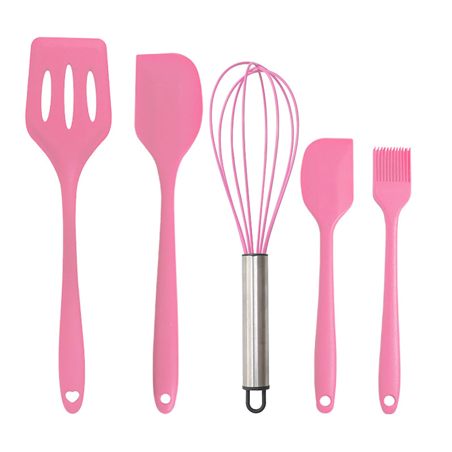 5-Piece Silicone Kitchen Utensil Set with Spatulas, Whisk and Pastry Brush