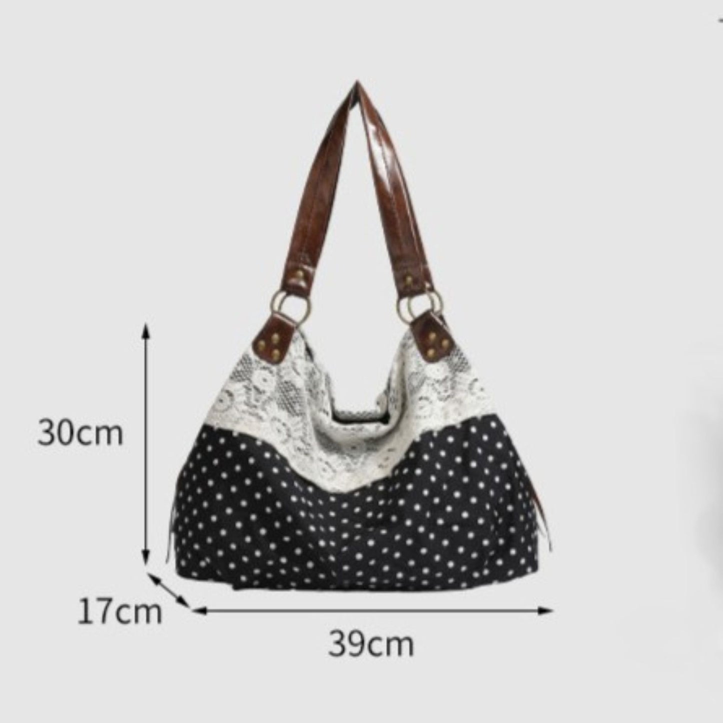 Polka Dot Lace Accent Shoulder Bag for Women