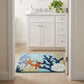Coastal Beach Scene Plush Bathroom Mat with Umbrella and Ocean Wave Design