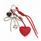 Heart Bag Charm Keychain with Beaded Bow Accent Clip and Faux Leather Heart Pendant