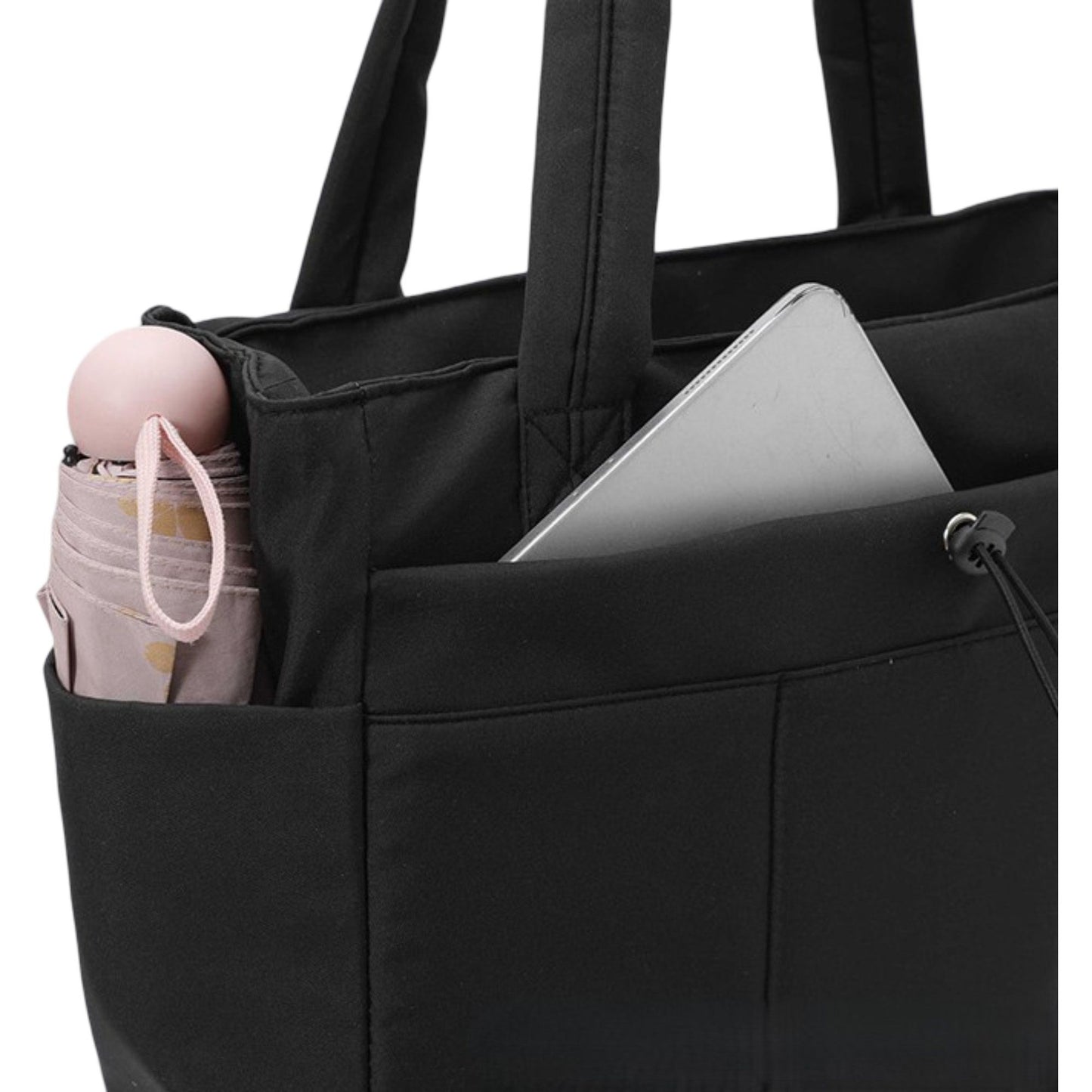 Canvas Tote Bag with Zipper Closure and Multiple Exterior Pockets