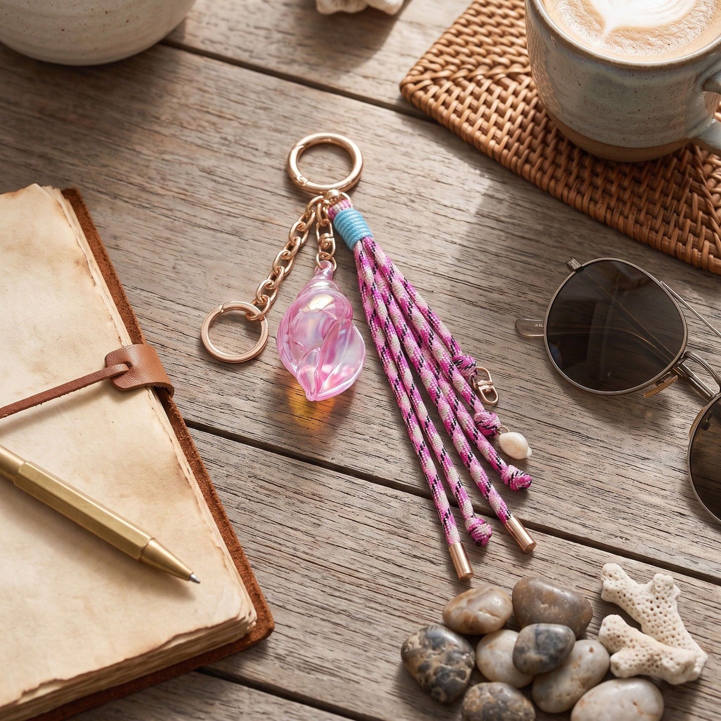 Coastal Seashell Tassel Bag Charm Keychain