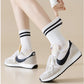 2-Pair Set Crew Athletic Socks with Striped Cuffs and Full Sole Grip for Yoga Fitness