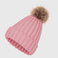Cable Knit Beanie with Faux Fur Pom-Pom - Warm Stretchy Winter Hat for Casual Daily Wear