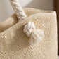 Woven Look Tote Bag with Rope Handles and Zipper Closure