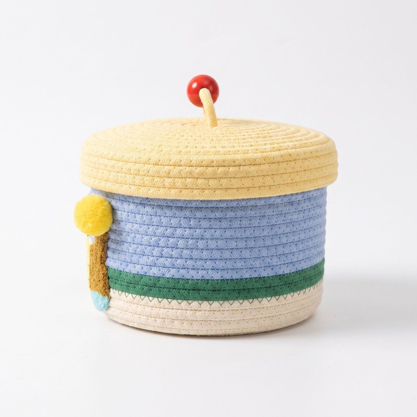 Animal Applique Woven Rope Storage Basket Lid Decorative Organizer Bin