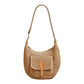 Woven Crochet Hobo Bag with Flap Pocket Leather Strap Slouchy Shoulder Handbag Lightweight Knit Tote