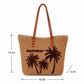 Palm Tree Woven Tote Bag Large Capacity Shoulder Handbag with Faux Leather Handles