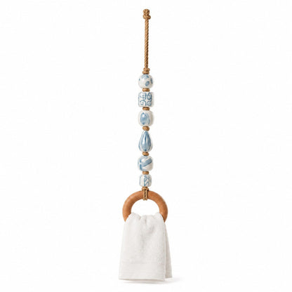 Coastal Beaded Wood Ring Towel Hanger