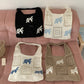 Knit Tote Bag Floral Pattern Shoulder Bag Open Top Casual Everyday Carry Handbag