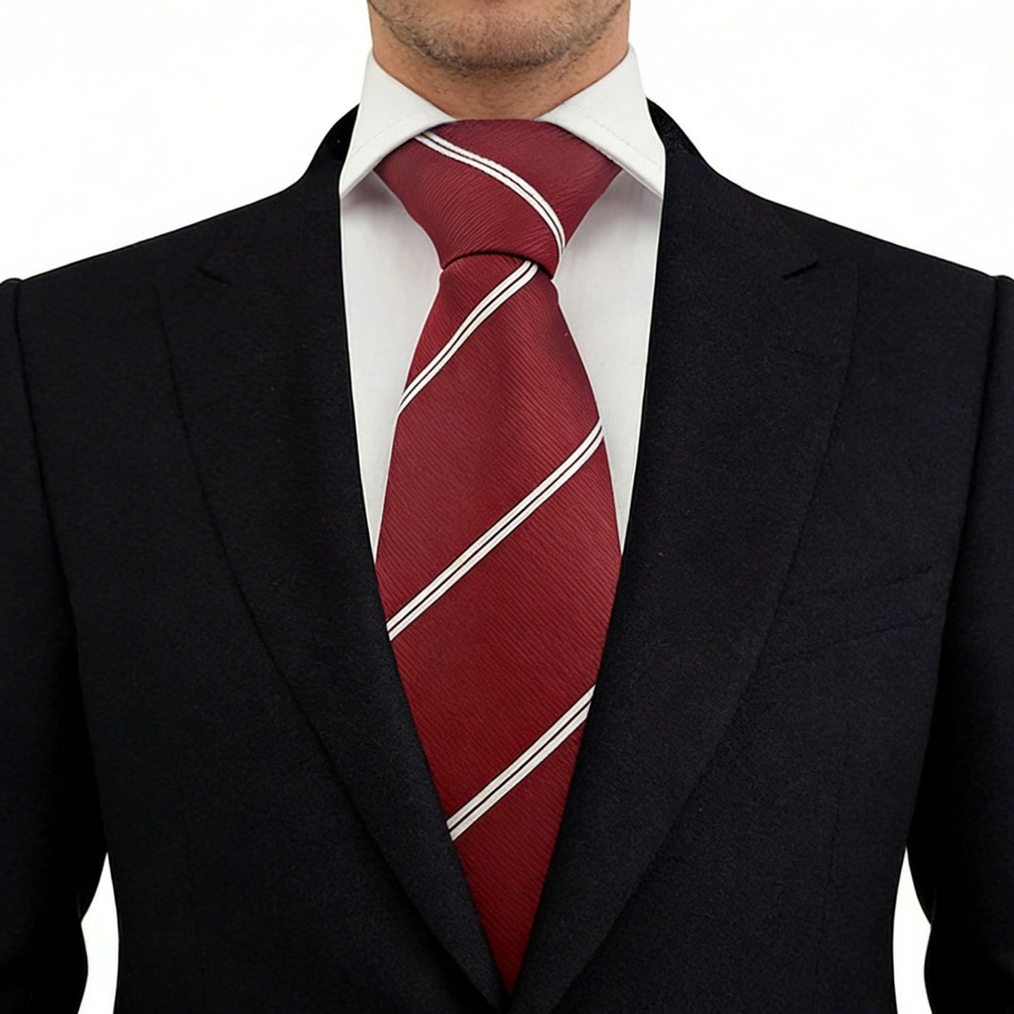 Men's Polyester Filament Tie with White Diagonal Stripes - Formal/Casual Necktie for Business, Weddings & Daily Wear