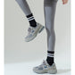2-Pack Non-Slip Athletic Crew Socks with Ruffle Cuff and Stripe Detail Soft Stretch Fit