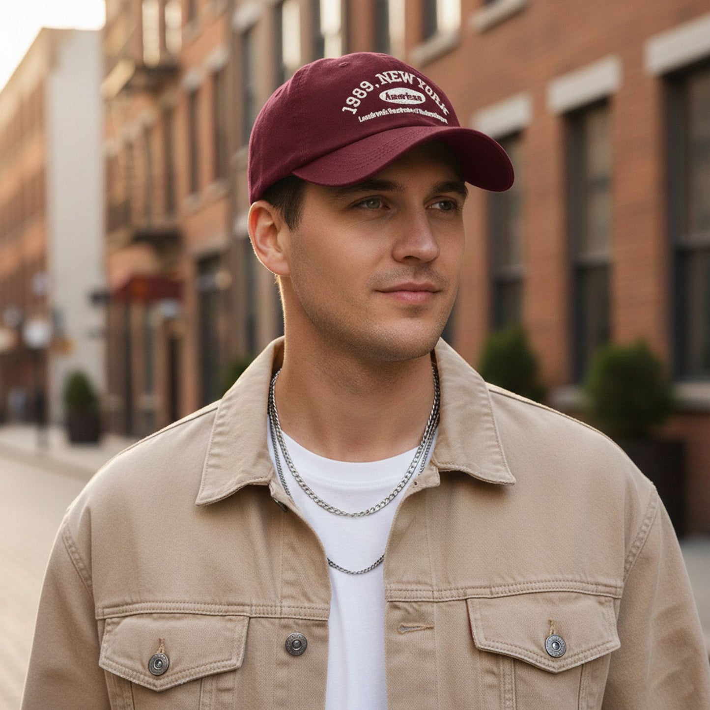 Cotton Baseball Cap with Embroidered Lettering Adjustable Strap Back