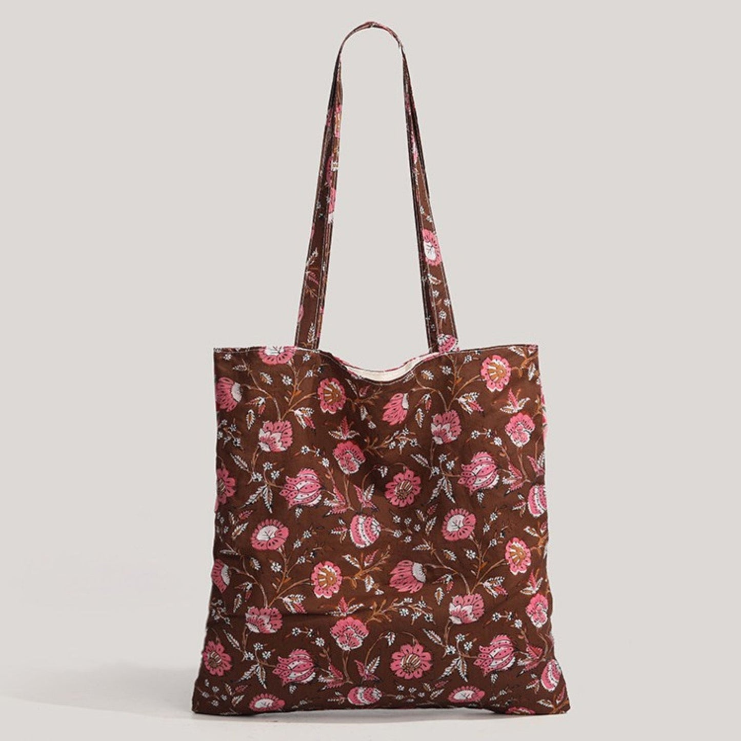 Vintage Floral Print Canvas Tote Bag Ruffled Edge Shoulder Bag Cottagecore Casual Everyday Shopper