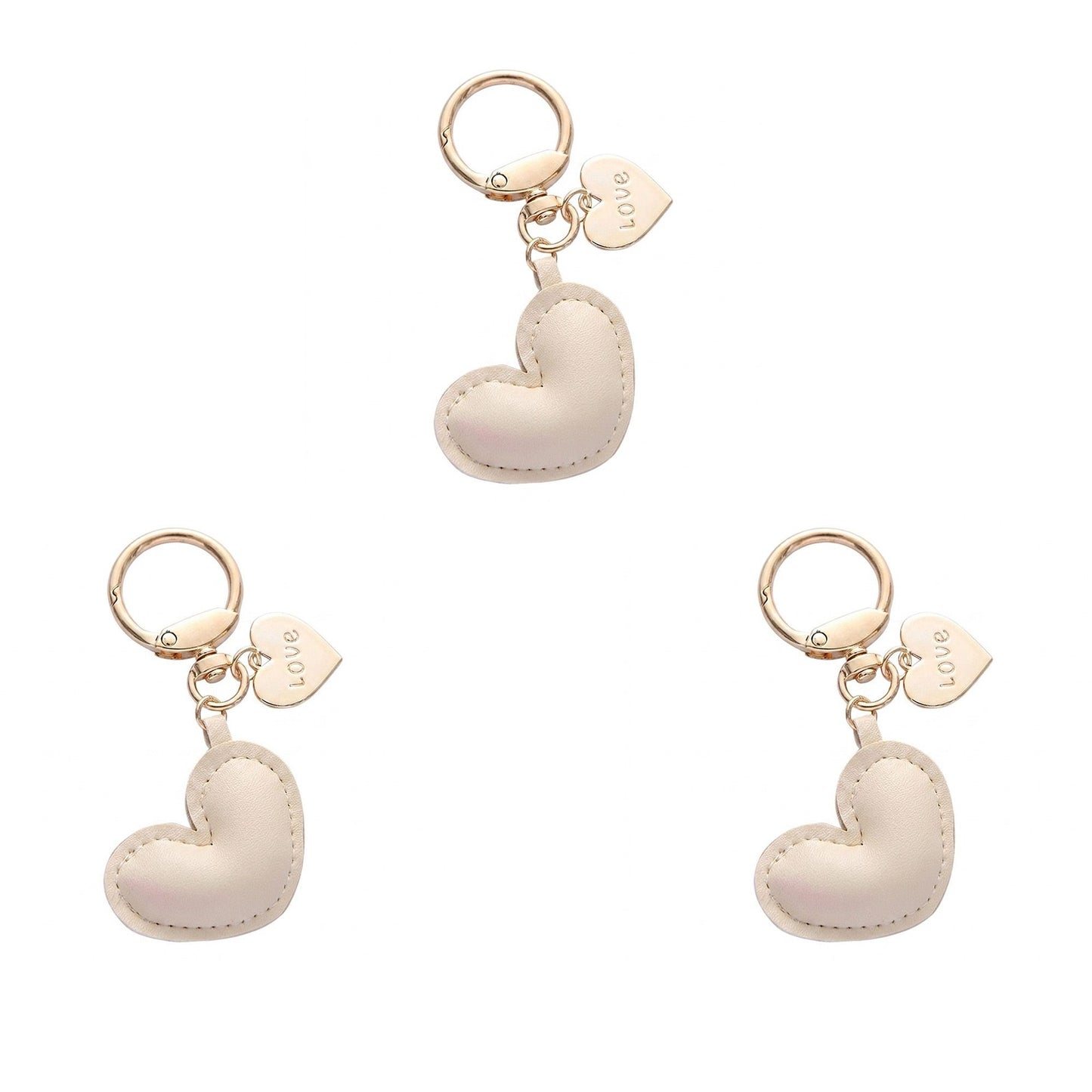 3 Pack Heart Keychains with Love Charm and Gold Tone Ring Clip