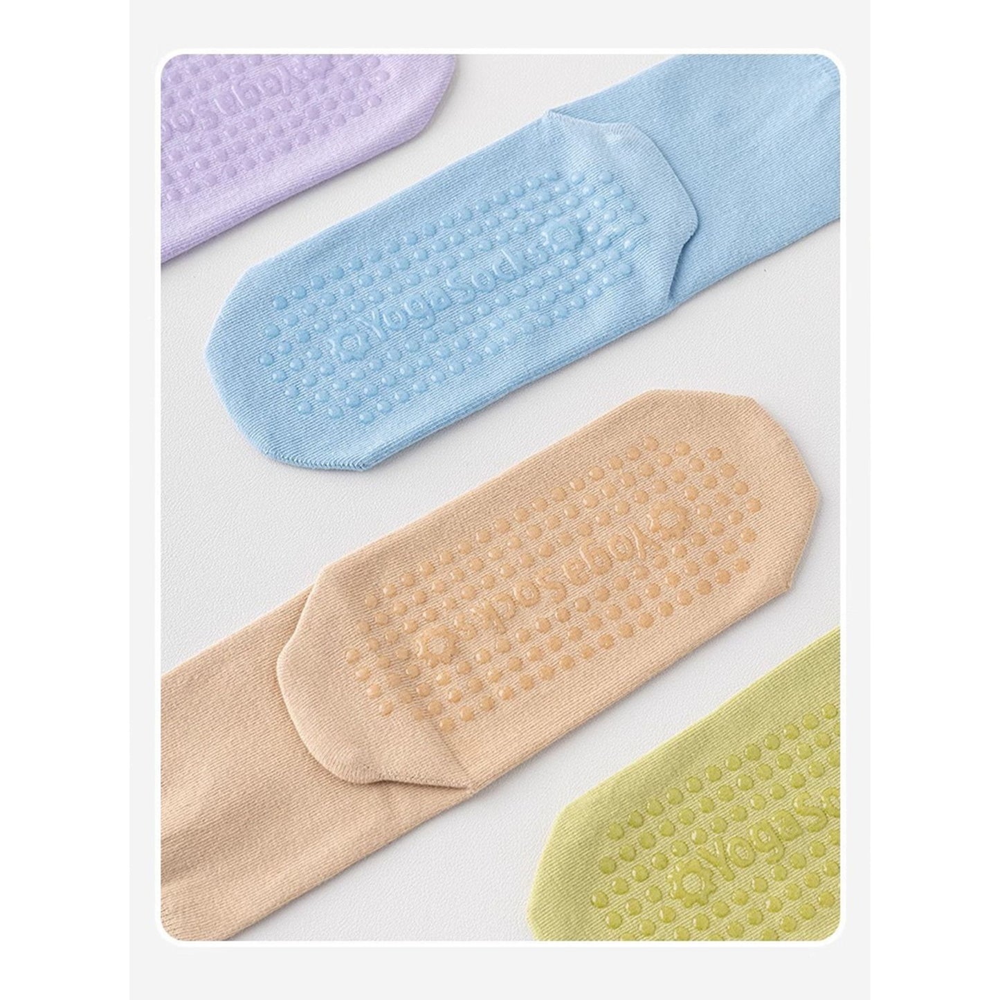 5 Pairs Anti-Slip Crew Yoga Socks Soft Cotton Grip Sole Seamless Toe Design for Pilates Indoor Workouts