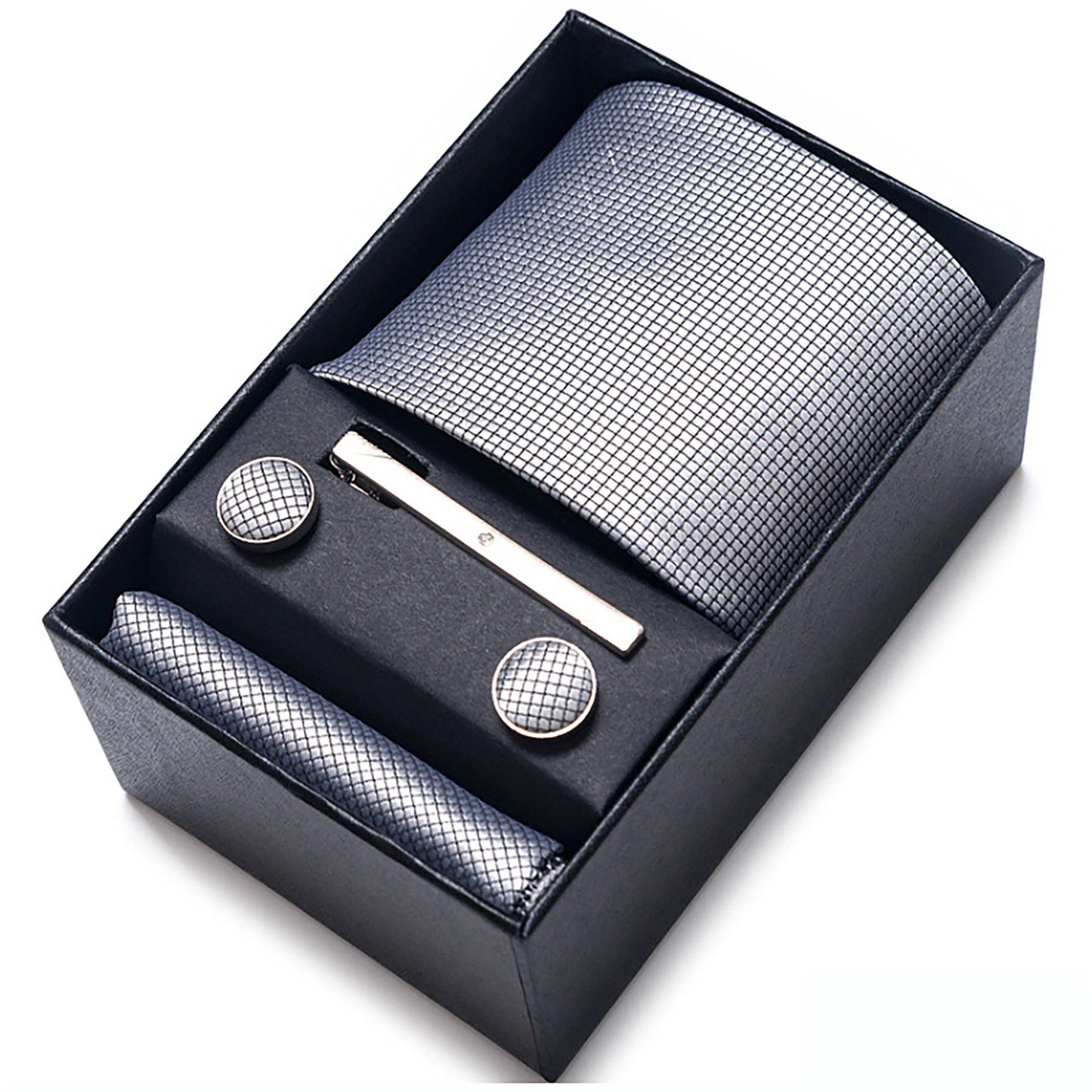 Men's Jacquard Woven Tie Set with Pocket Square Cufflinks and Tie Clip
