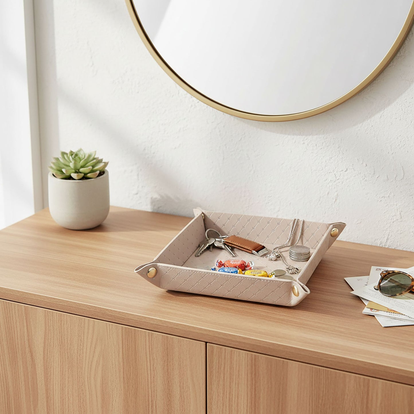 Foldable Desk Organizer Tray Snap Corner Storage Tray for Keys Jewelry Home Office Catchall