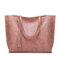 Large Faux Leather Shoulder Tote Bag with Tassel and Magnetic Snap Closure
