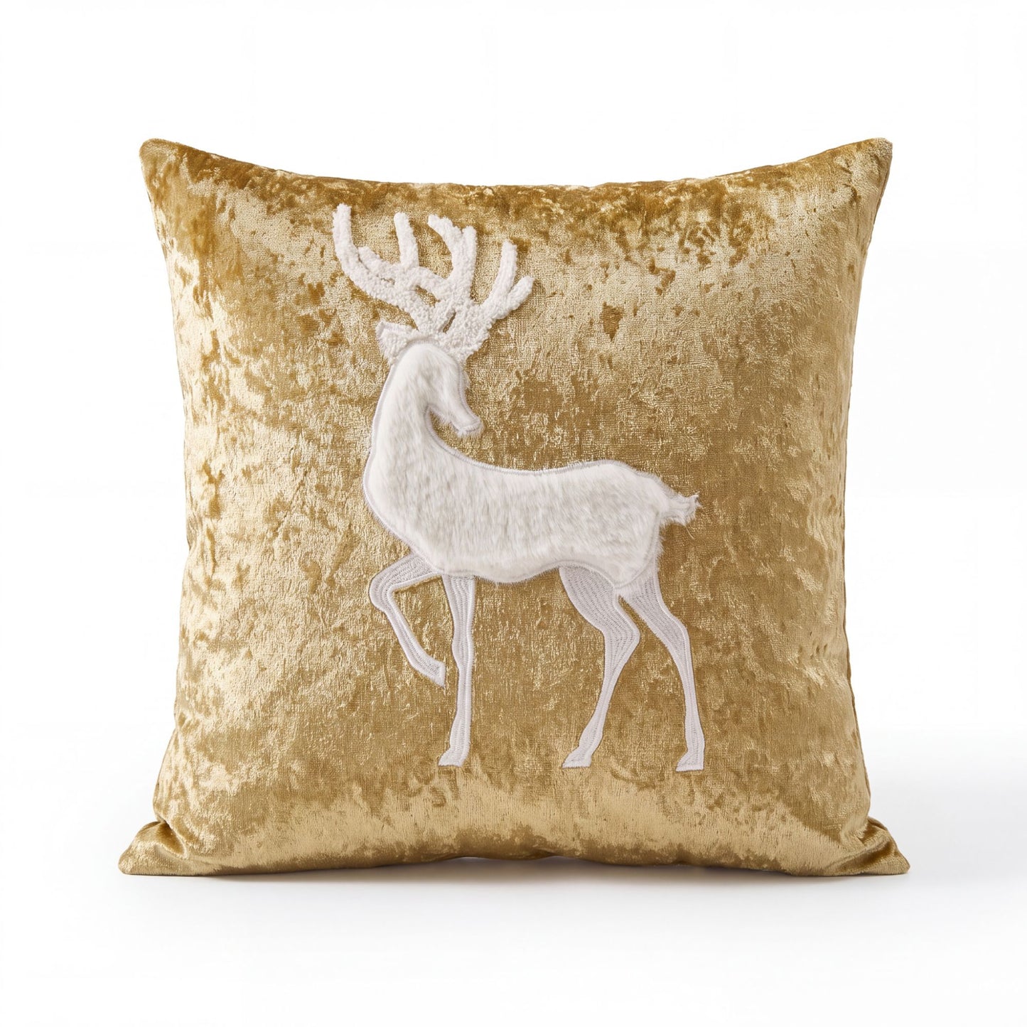 Christmas Reindeer Embroidered Velvet Throw Pillow Cover Gold Holiday Decor