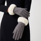 Faux Fur Cuff Full Finger Gloves with Soft Suede Like Finish