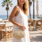 Woven Straw Crossbody Bag Small Chain Shoulder Handbag with Flap Closure