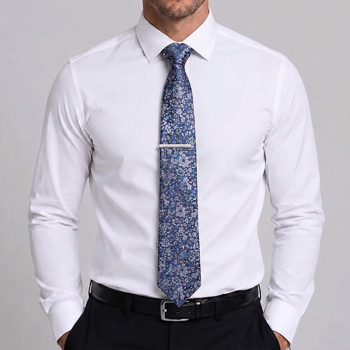 Men's Paisley Pattern Tie Gift Set with Matching Pocket Square Cufflinks and Silver Tie Clip