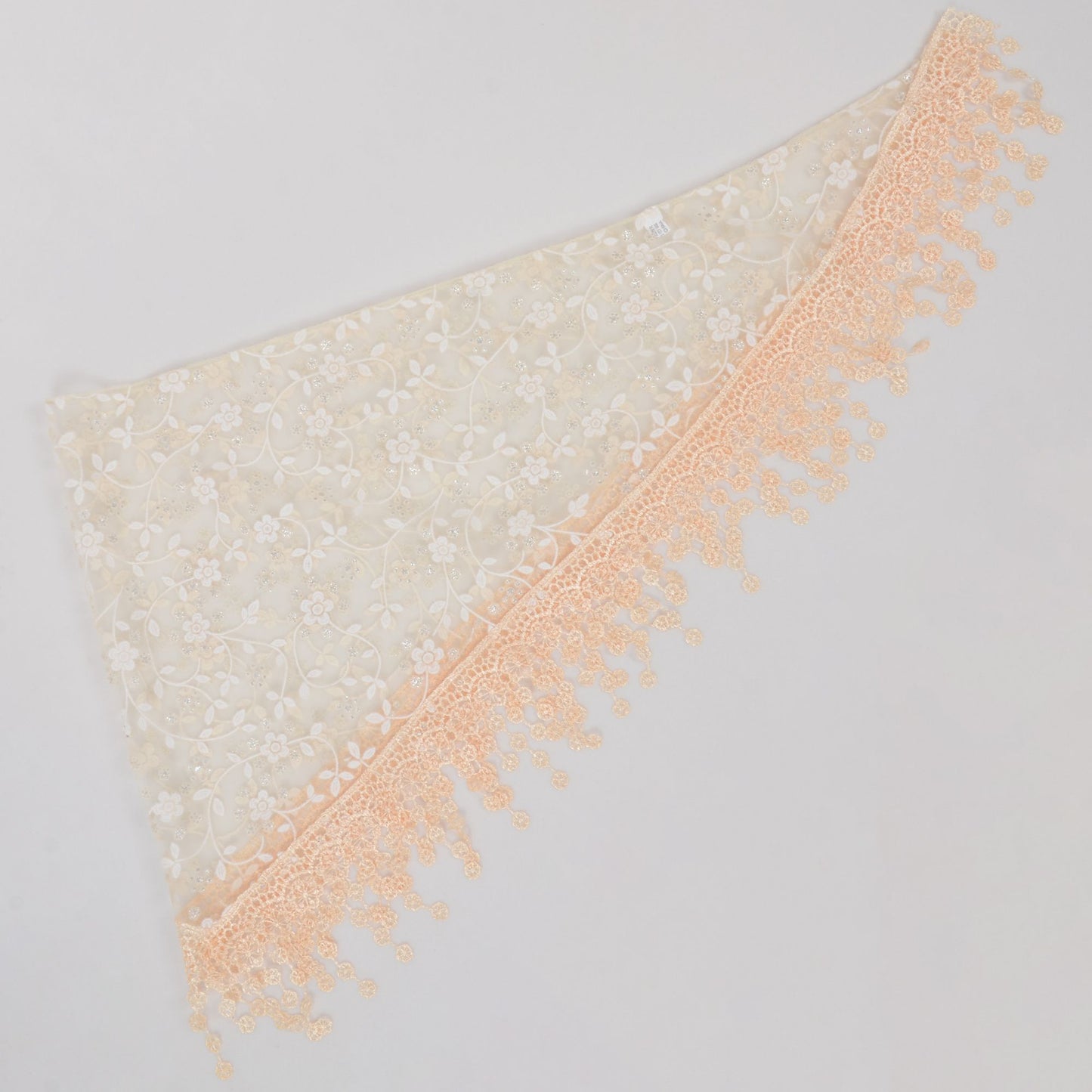 Lightweight Lace Floral Head Scarf Fringe Triangular Shawl
