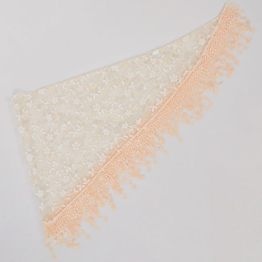 Lightweight Lace Floral Head Scarf Fringe Triangular Shawl