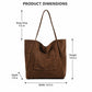 Large Faux Suede Tote Bag with Front Pocket and Double Shoulder Handles