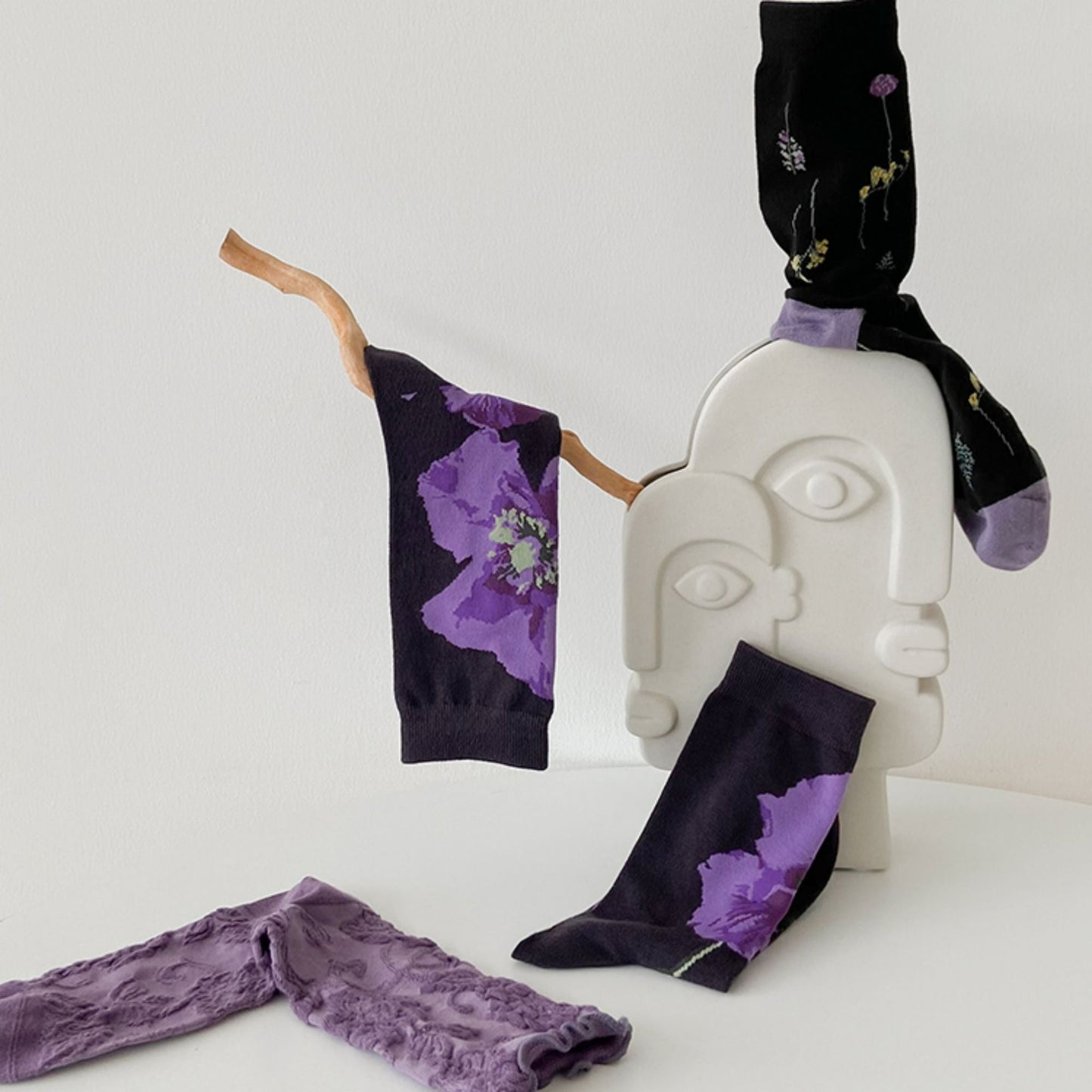 Women's 3-Pack Patterned Crew Socks with Vintage Embroidered Floral and Abstract Prints