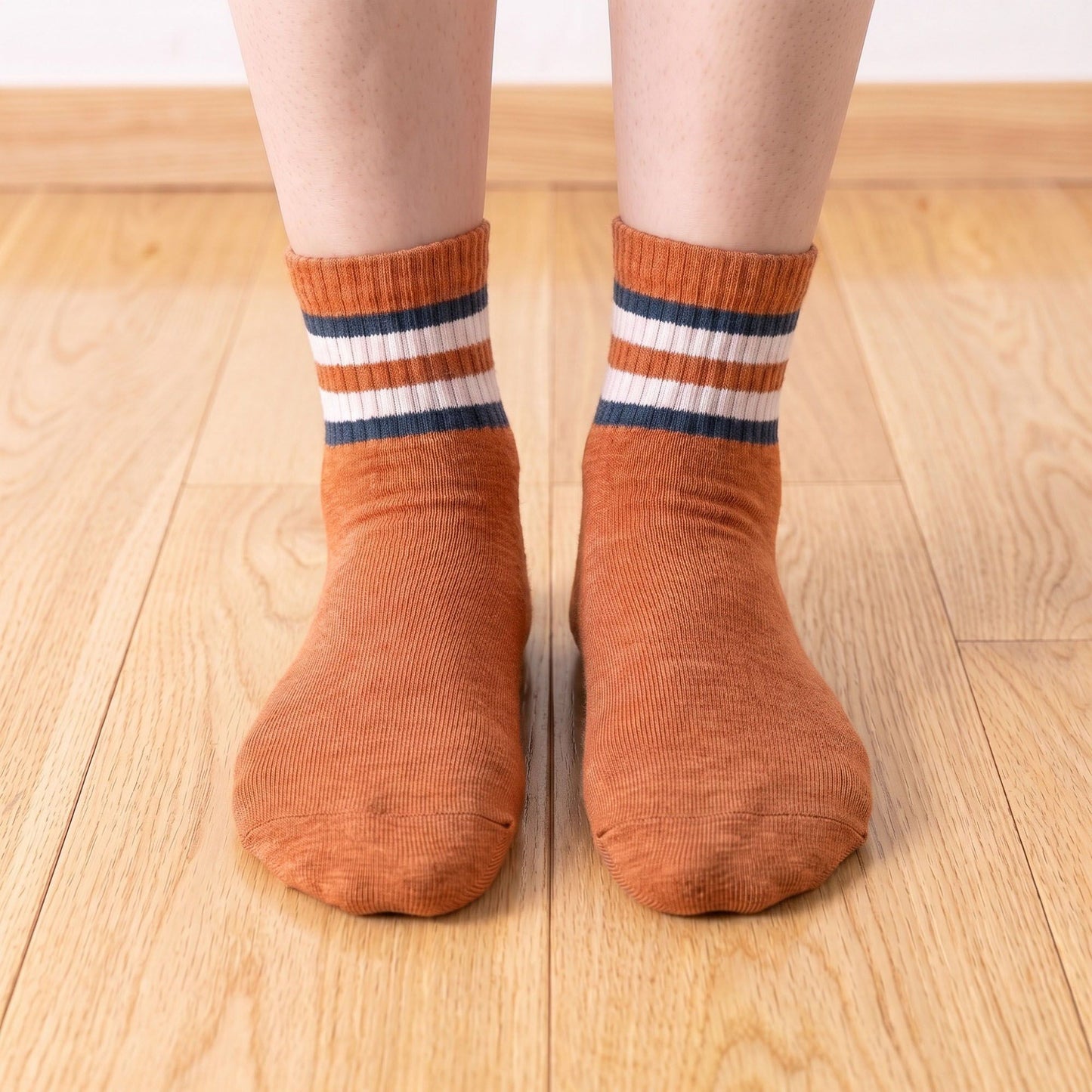 6 Pair Striped Crew Socks with Ribbed Cuffs