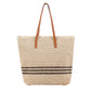 Woven Crochet Tote Bag with Striped Pattern Leather Shoulder Strap Lightweight Large Capacity Handbag