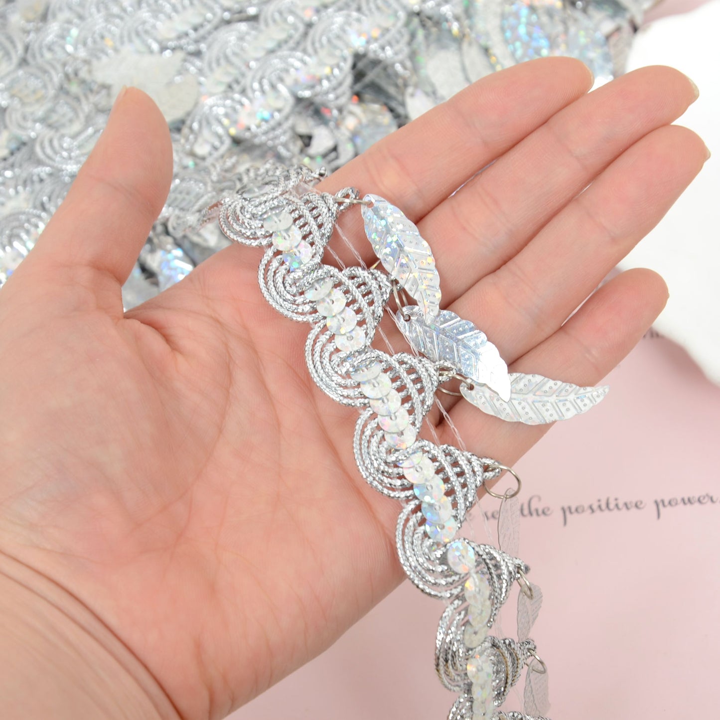 Sewing Fringe Trim, 11 Yards Leaf Tassel Sequin Trim Metallic Braided Lace Ribbon for DIY Craft Party Costume Curtain Decoration