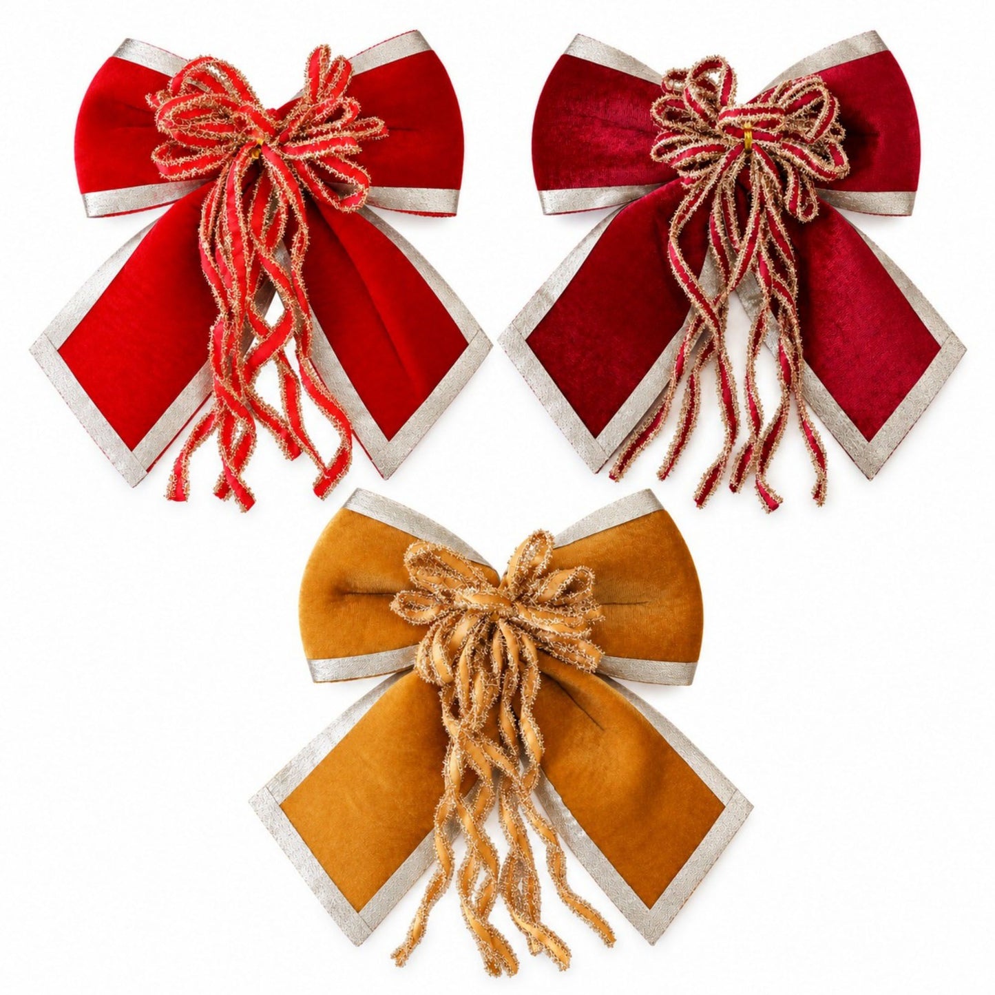 3ct Fabric Christmas Bow Decorations with Gold Trim Burgundy