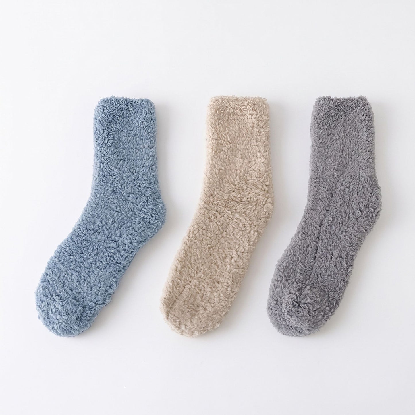 3-Pair Plush Fuzzy Crew Socks Set, Ultra-Soft Cozy Cabin Slipper Socks for Winter Lounging