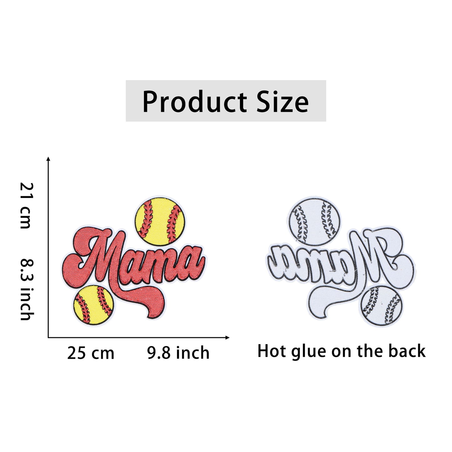 Baseball Mama Sequin Iron On Patches Game Day Applique Large Patch Accessory Clothes Jacket Uniform Backpack DIY Decor