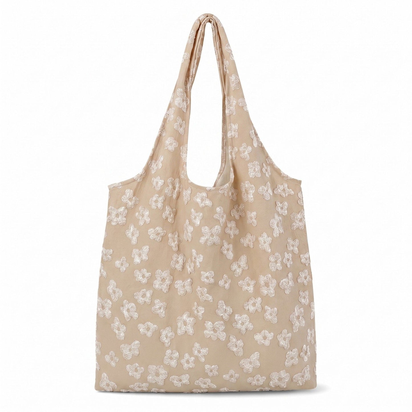 Floral Embroidered Shoulder Tote Bag Lightweight Foldable Everyday Bag for Women