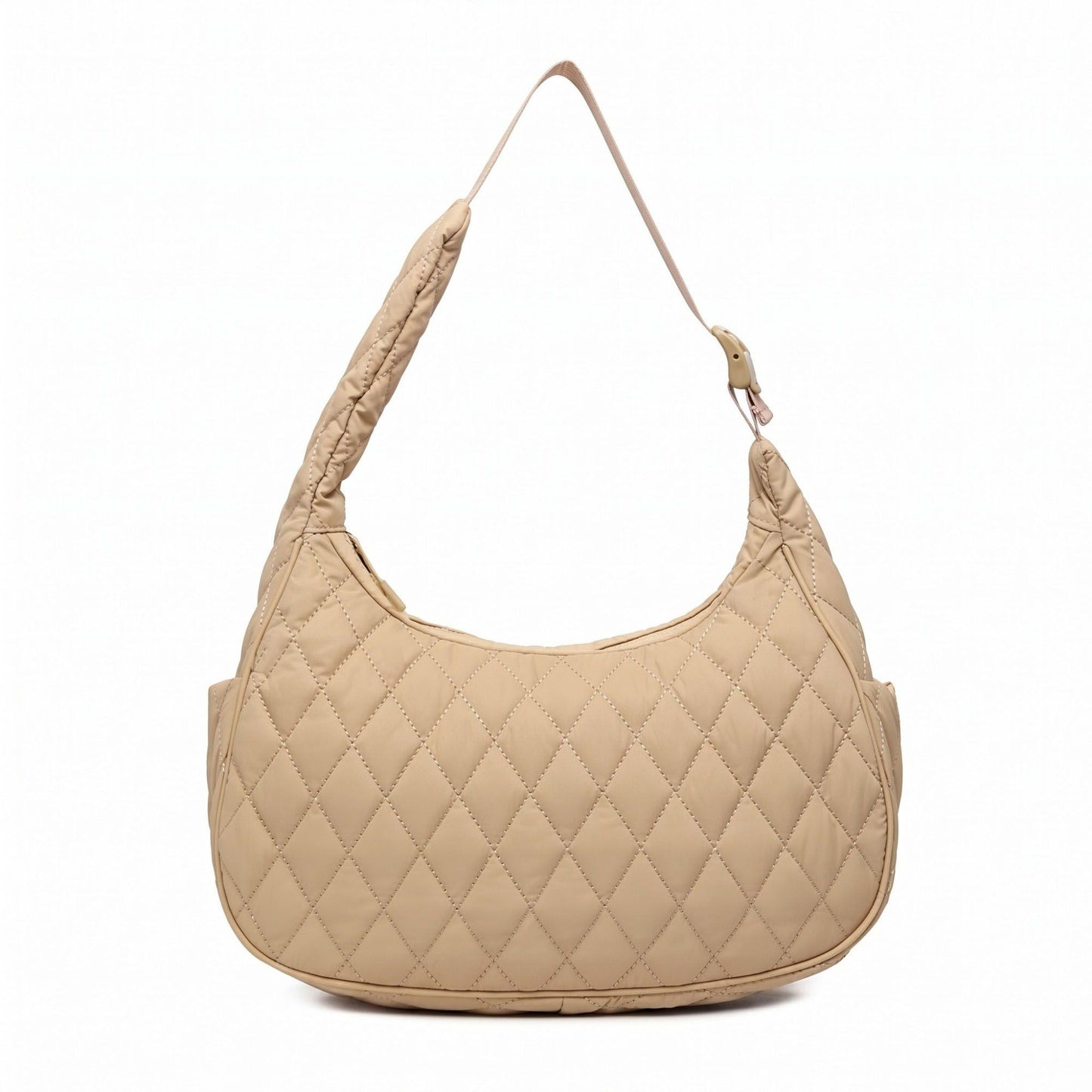 Quilted Hobo Shoulder Bag with Adjustable Strap and Side Pockets 13.5x5.5x9in