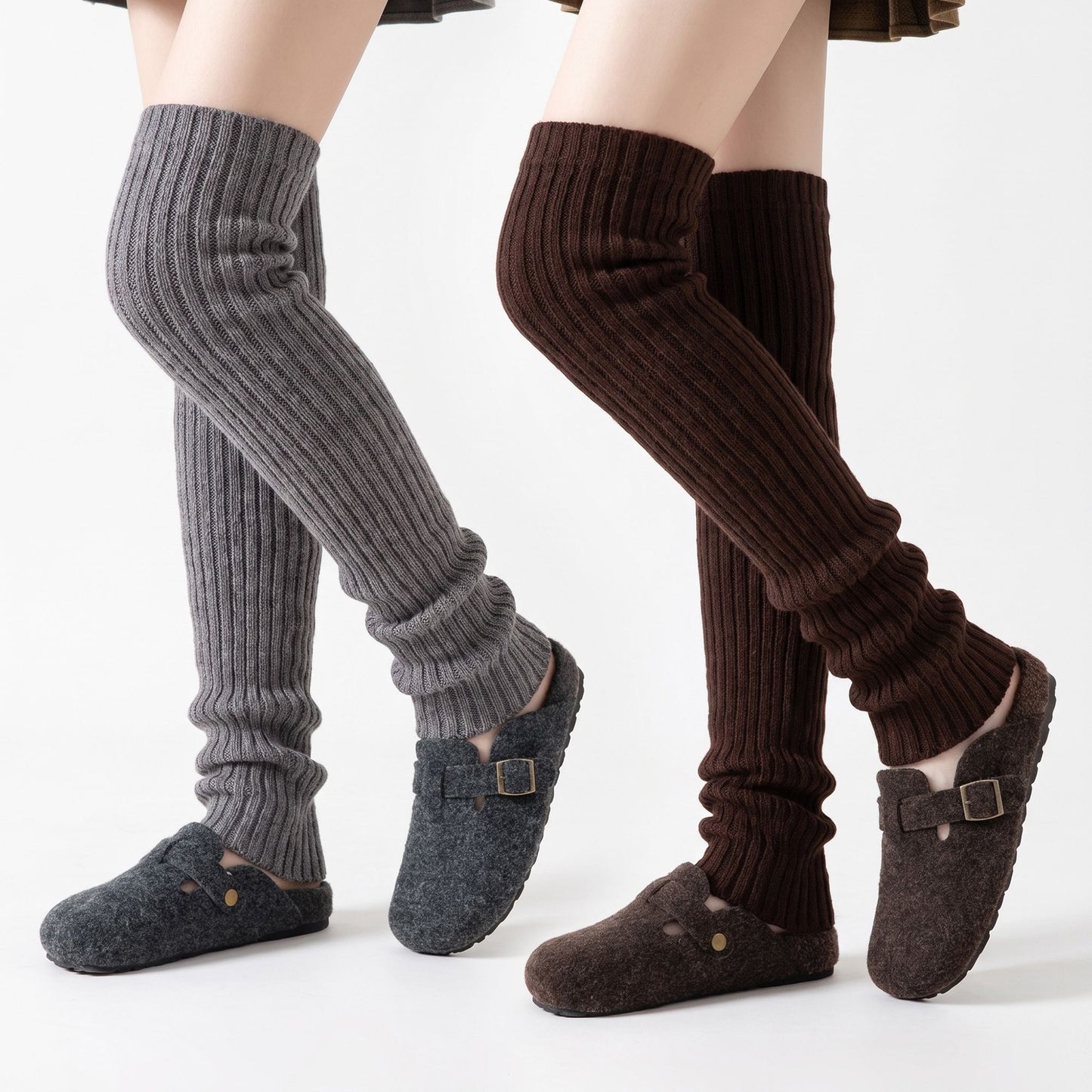 2-Pair Long Ribbed Knit Leg Warmers Set, Slouchy Knee-High Boot Sleeves