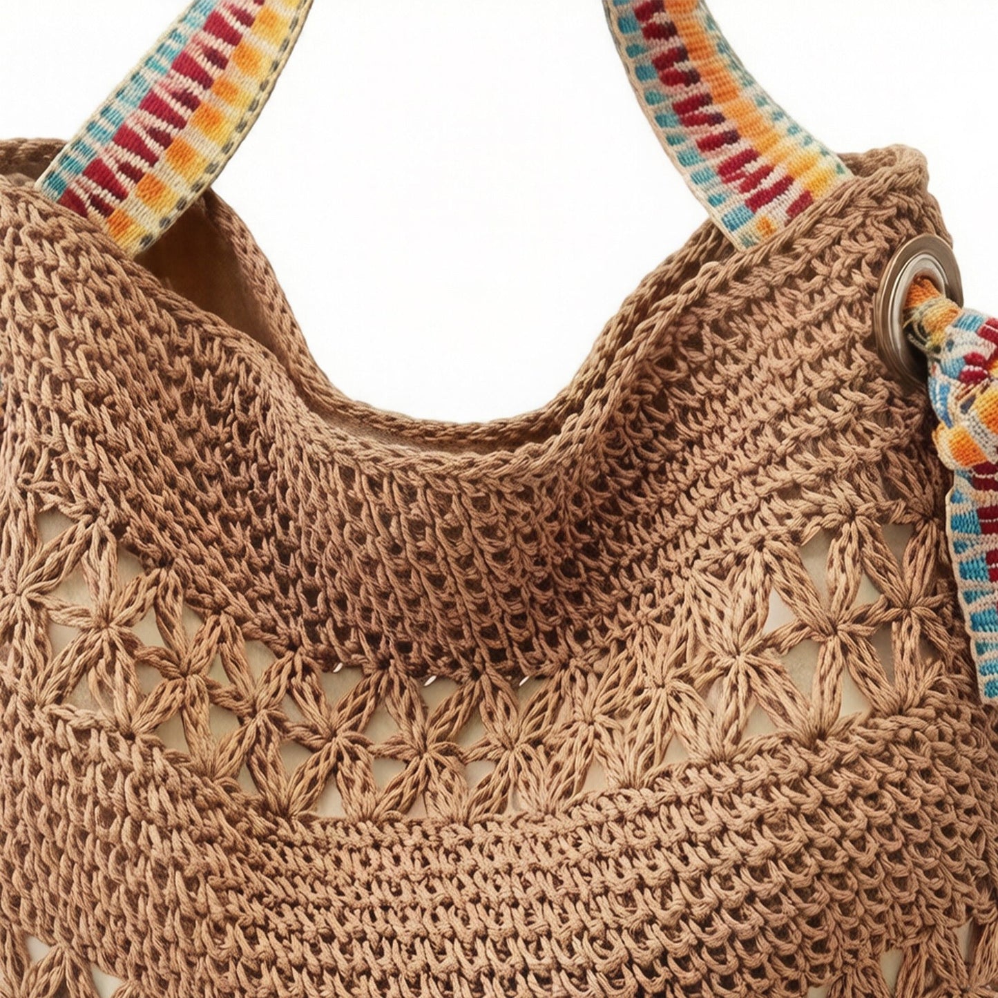 Crochet Shoulder Bag with Woven Strap Textured Knit Hobo Handbag Slouchy Boho Tote Lightweight Everyday Carryall