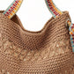 Crochet Shoulder Bag with Woven Strap Textured Knit Hobo Handbag Slouchy Boho Tote Lightweight Everyday Carryall