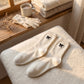 3-Pair Bow Embroidered Crew Socks Set, Ribbed Knit Casual Hosiery