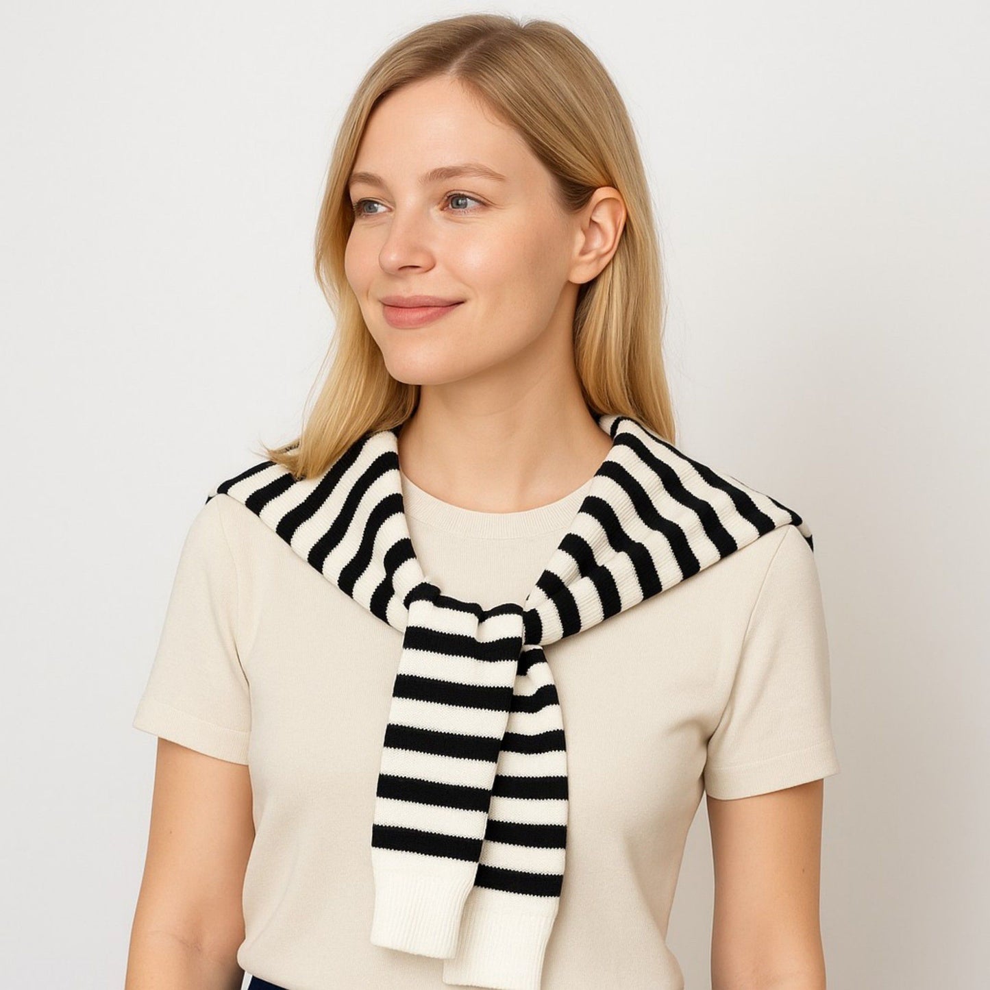 Striped Knit Shoulder Sweater Accessory with Soft Lightweight Fabric 33.5x9.8 inches