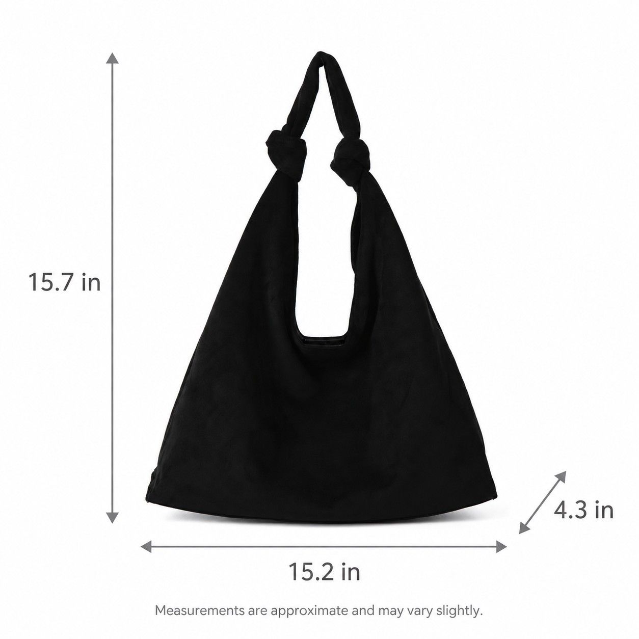Large Suede Look Hobo Shoulder Bag with Knotted Strap and Magnetic Closure