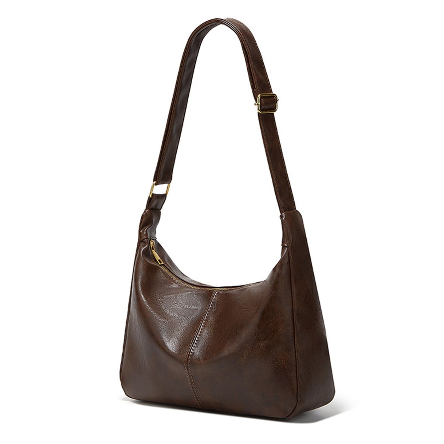 Faux Leather Hobo Shoulder Bag with Adjustable Strap and Zip Pocket