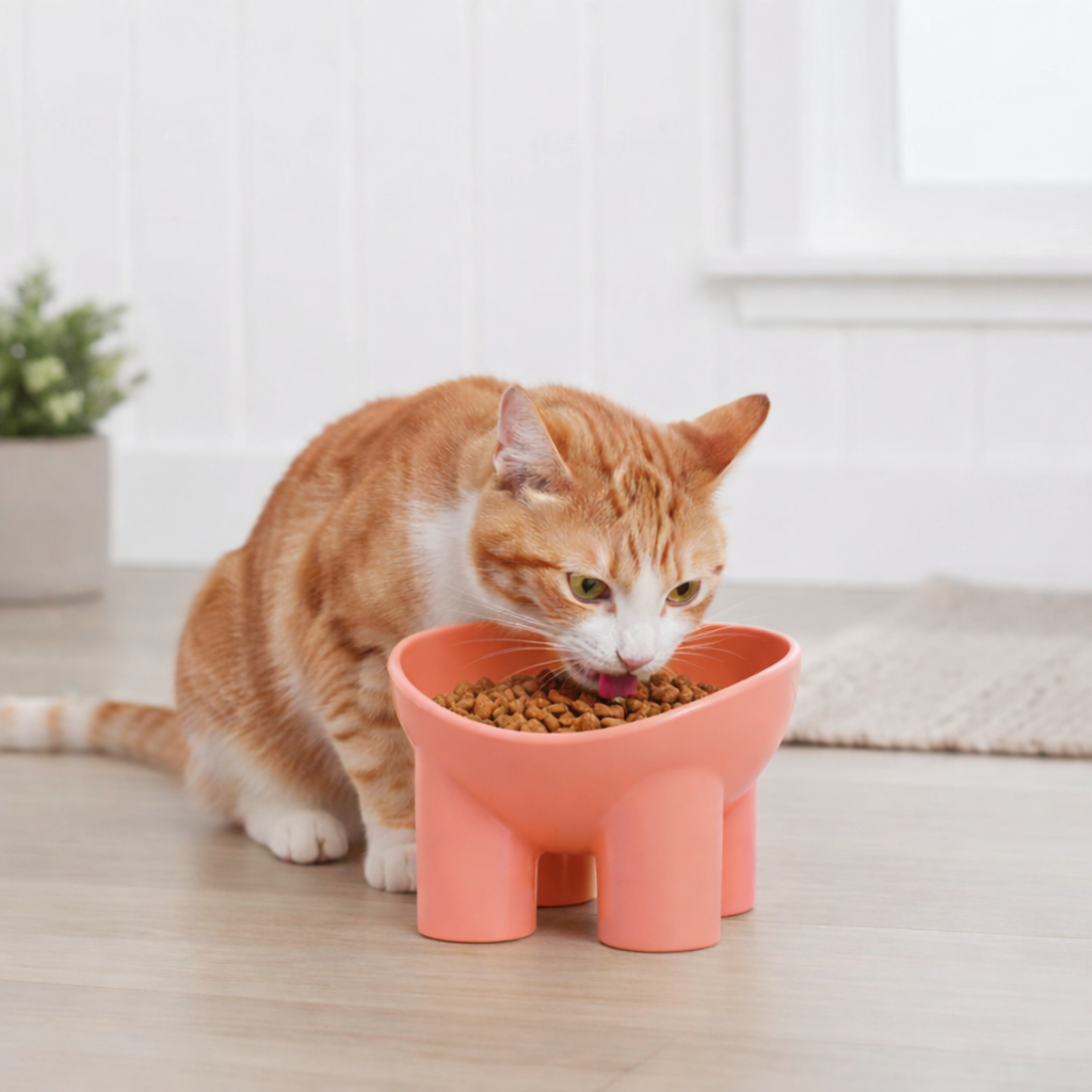 Elevated Tilted Cat Food Bowl with Raised Base for Comfortable Feeding