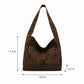 Leopard Print Fabric Tote Bag Soft Shoulder Bag with Magnetic Snap Closure